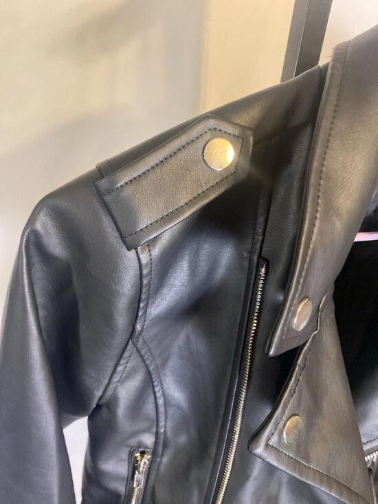 Windsor Faux Leather Moto Jacket Womens Small Black Cropped Belted NWT - Picture 7 of 10